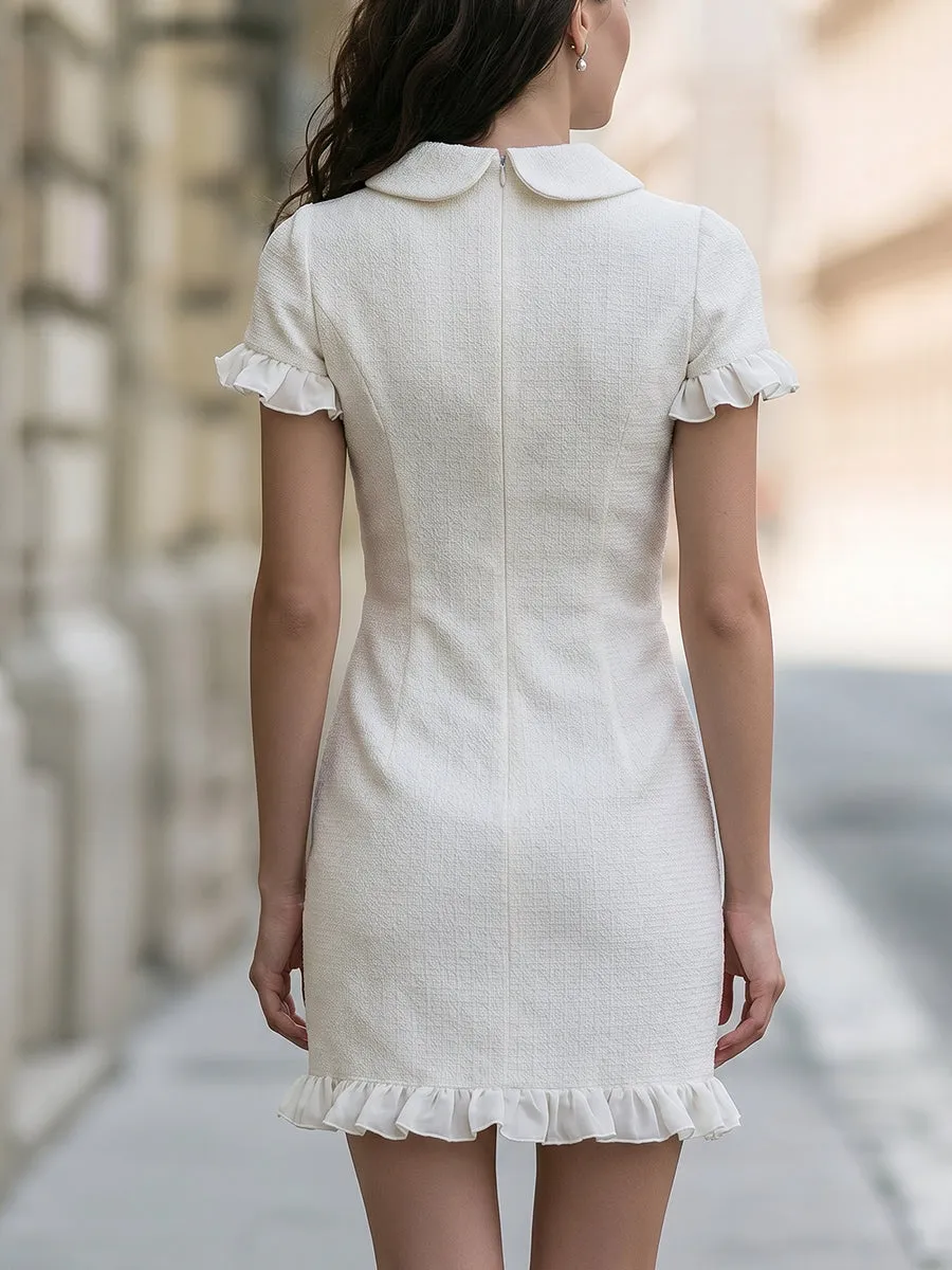 Elegant Ruffle Trim Pearl Button Mini Dress sold by Mooyius product image thumbnail 5