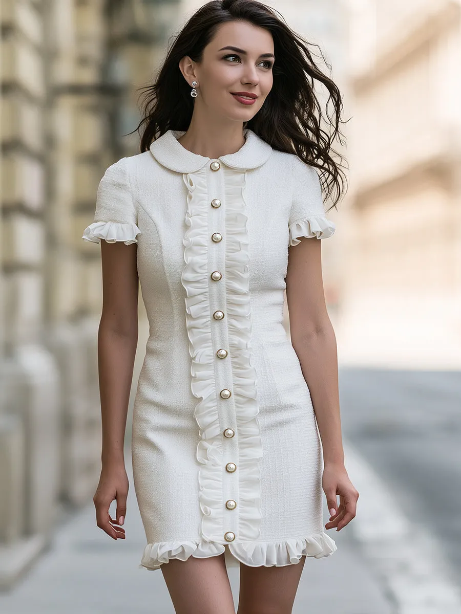 Elegant Ruffle Trim Pearl Button Mini Dress sold by Mooyius product image thumbnail 2