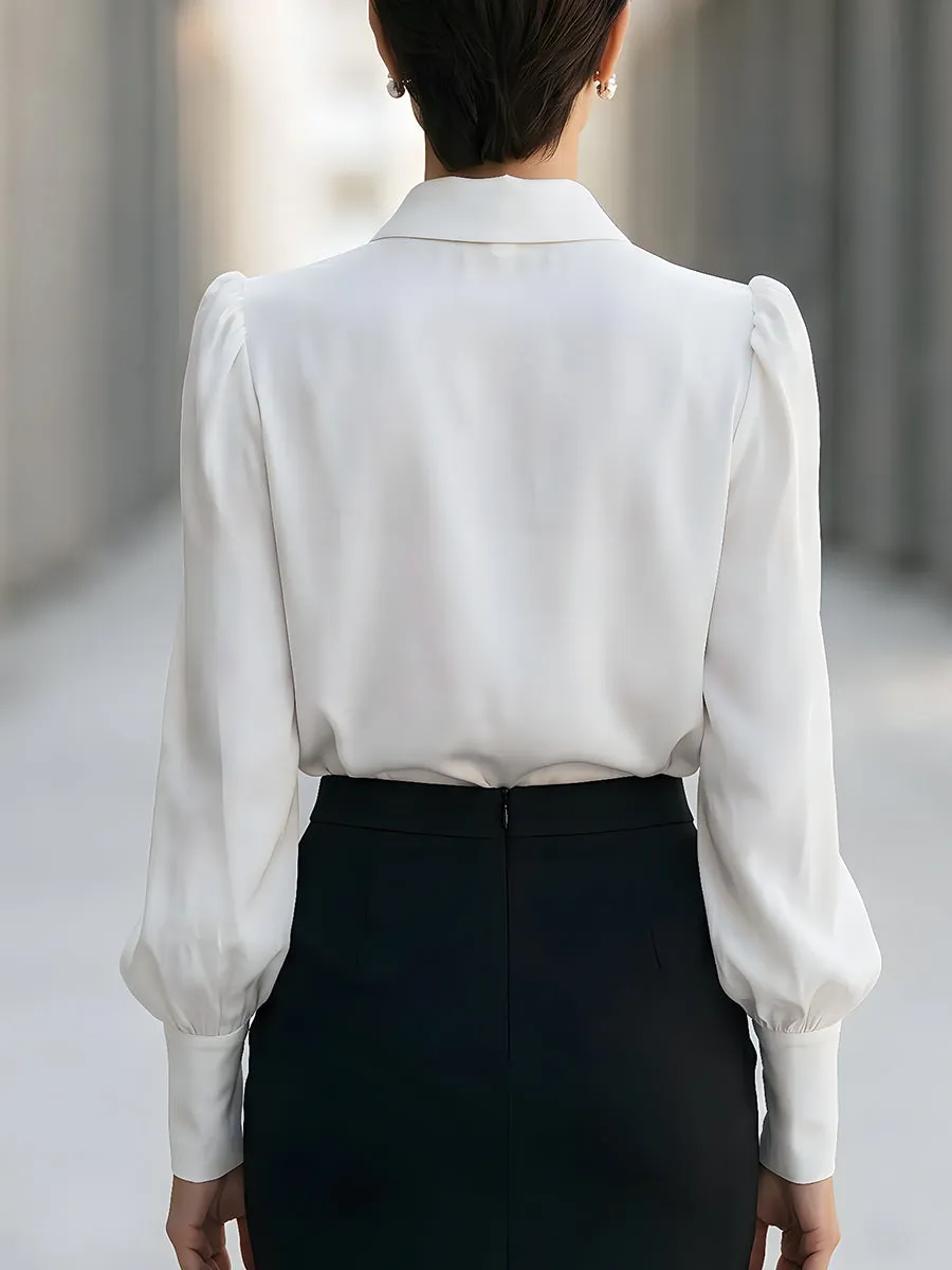 Elegant Floral Brooch Tie-Neck Puff Sleeve Blouse sold by Mooyius product image thumbnail 5