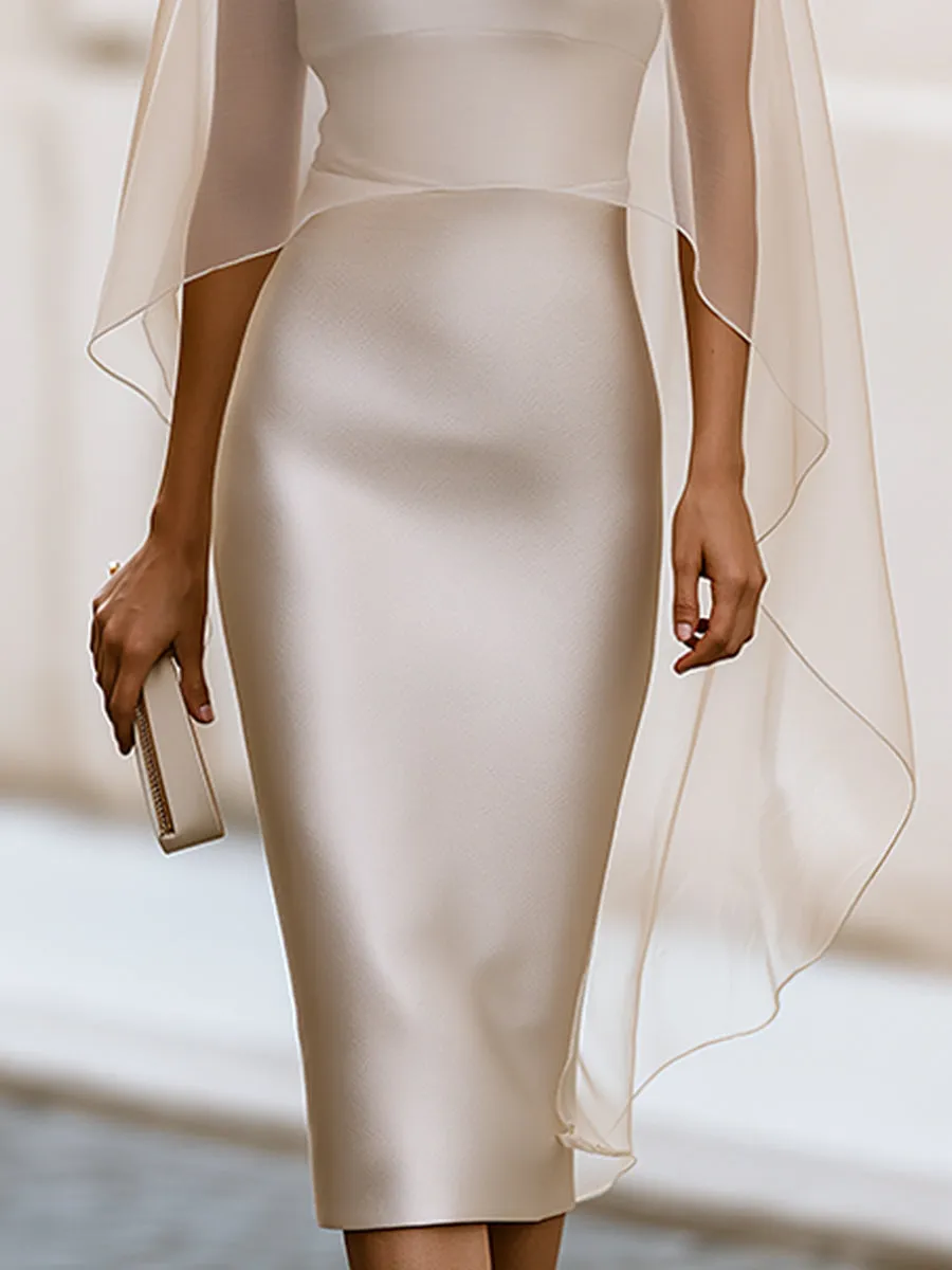 Two-Piece Style Midi Dress With High-Neck Sheer Overlay sold by Mooyius product image thumbnail 3