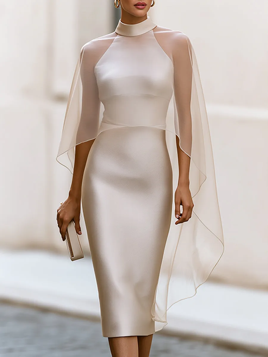Two-Piece Style Midi Dress With High-Neck Sheer Overlay sold by Mooyius product image thumbnail 2