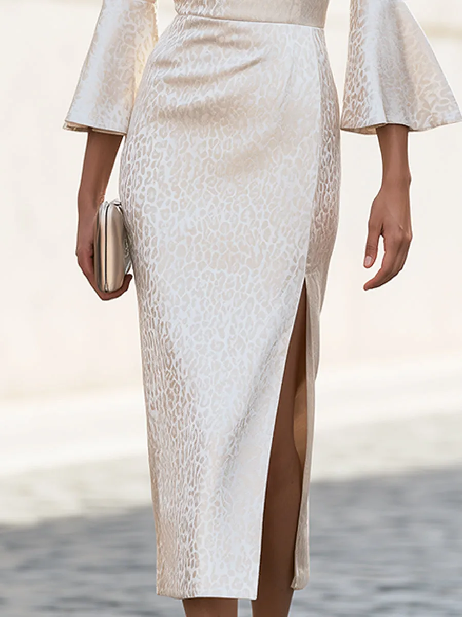 Mid-Length Dress Flared Sleeves Subtle Leopard-Print Jacquard Pattern sold by Mooyius product image thumbnail 4
