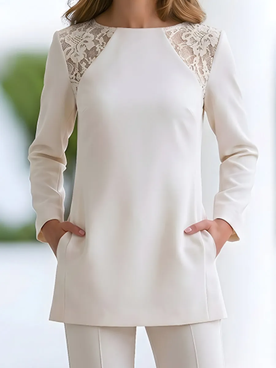 Lace Shoulder Tunic And Wide-Leg Pants Set sold by Mooyius product image thumbnail 3