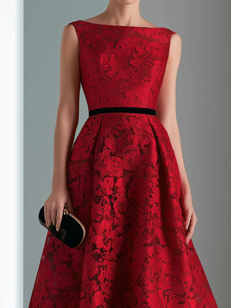 Contrast Waist Floral Lace A-Line Evening Gown sold by Mooyius product image thumbnail 3