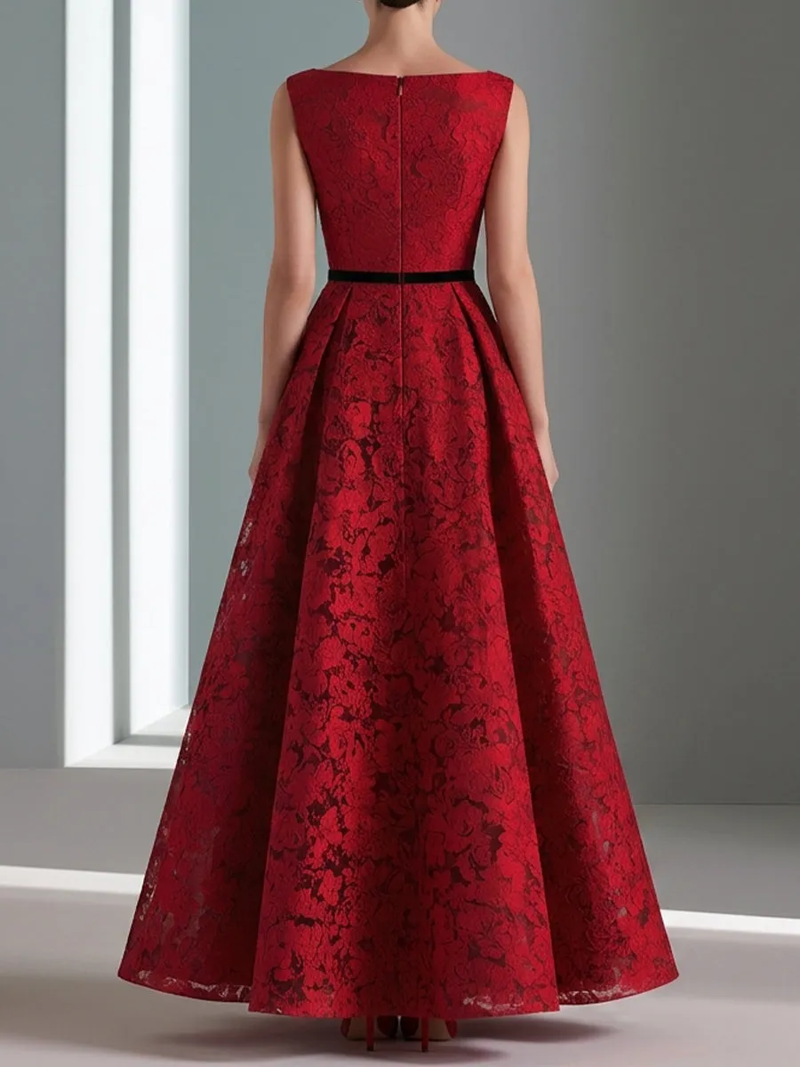 Contrast Waist Floral Lace A-Line Evening Gown sold by Mooyius product image thumbnail 5