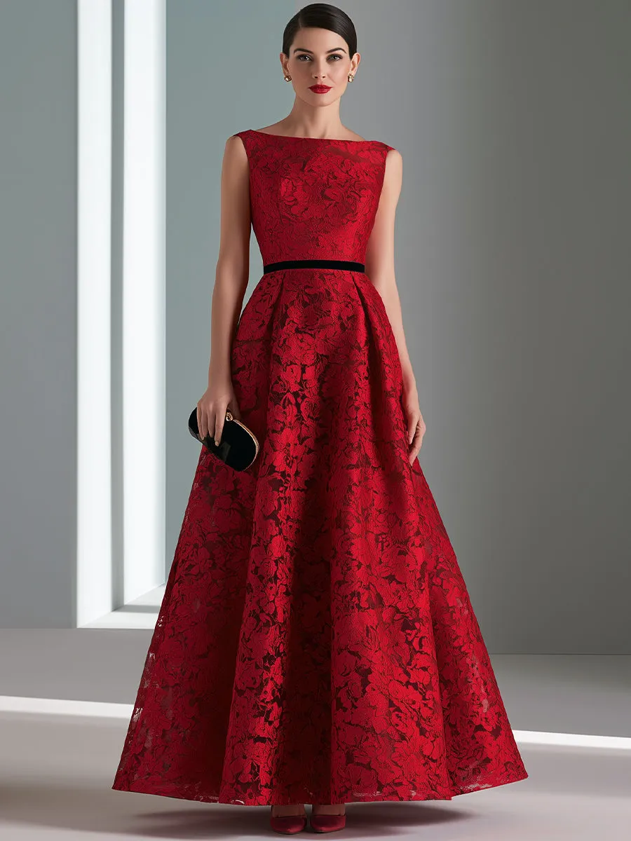 Contrast Waist Floral Lace A-Line Evening Gown sold by Mooyius product image thumbnail 2