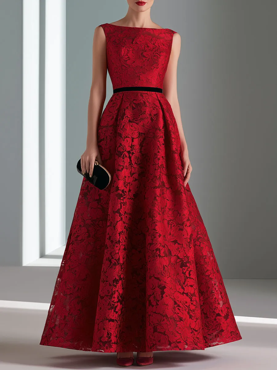 Contrast Waist Floral Lace A-Line Evening Gown sold by Mooyius