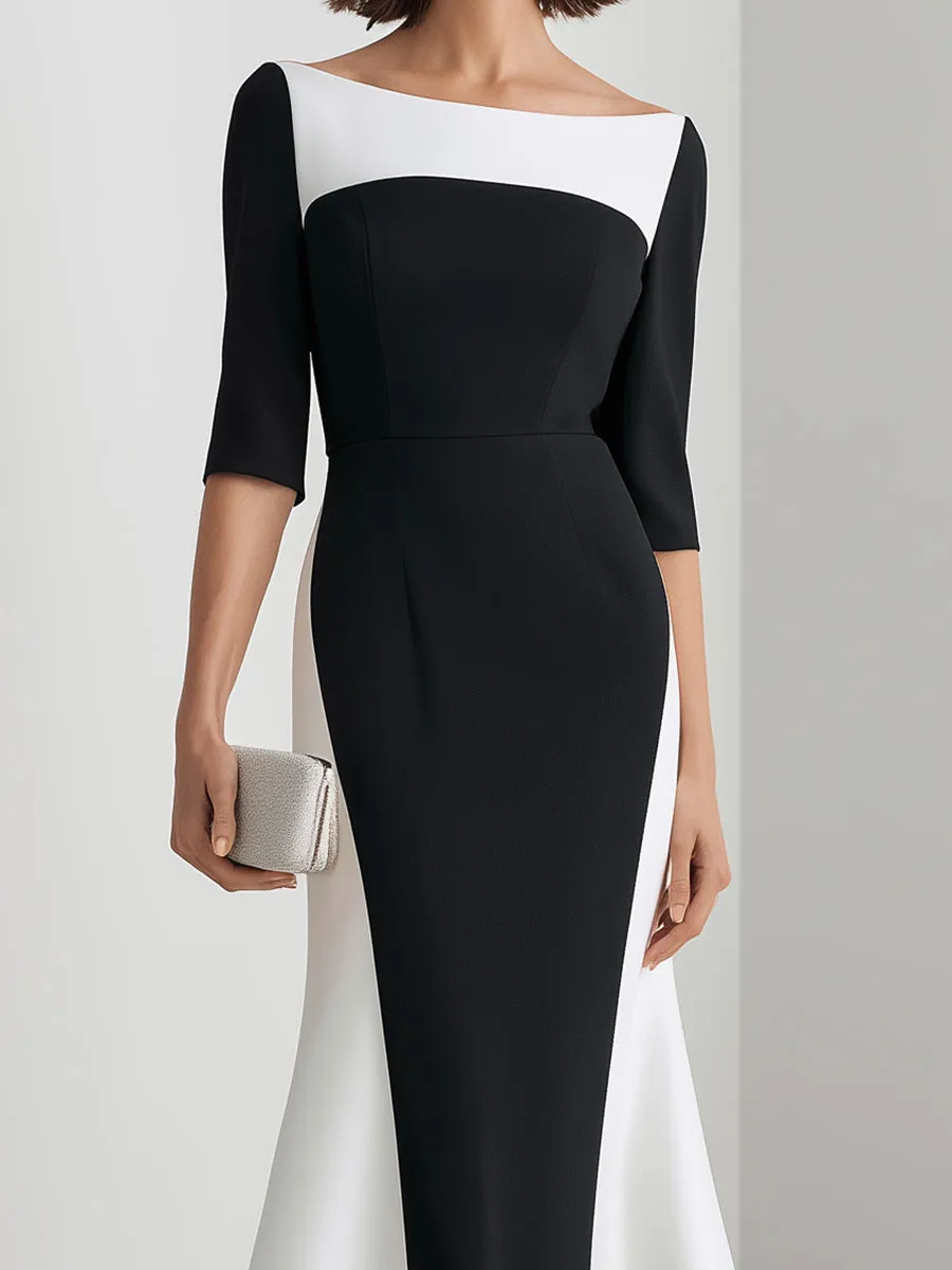 Colorblock Bateau Neck Mermaid Evening Gown sold by Mooyius product image thumbnail 3