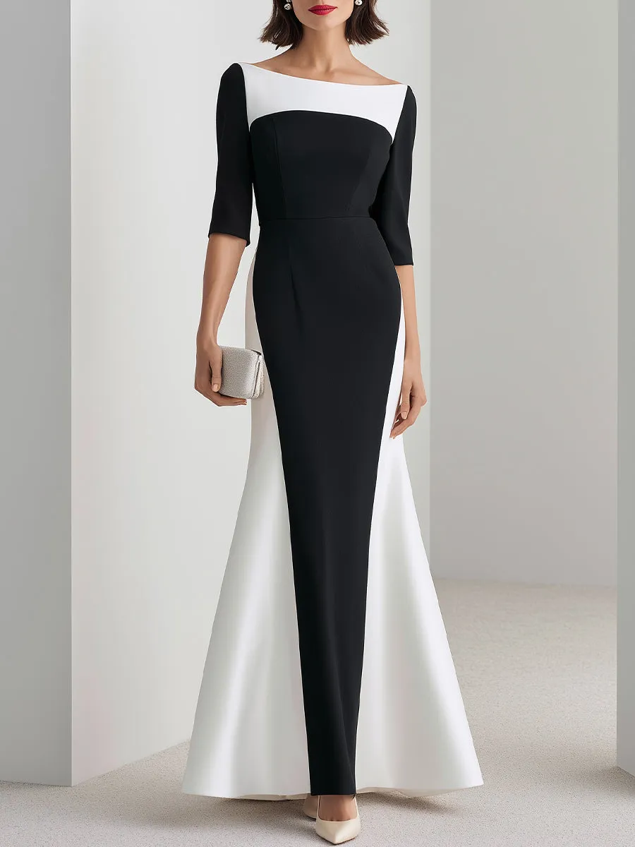 Colorblock Bateau Neck Mermaid Evening Gown sold by Mooyius