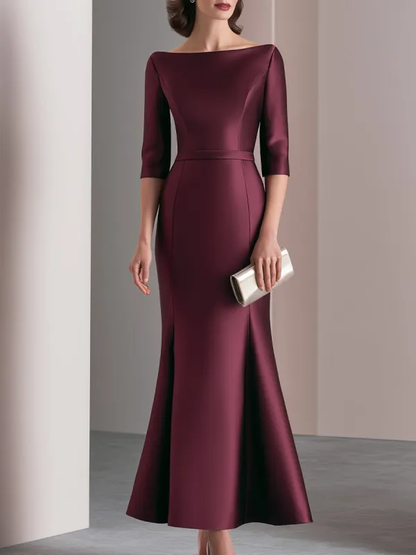 Bateau Neck Structured Satin Mermaid Evening Gown made by Mooyius