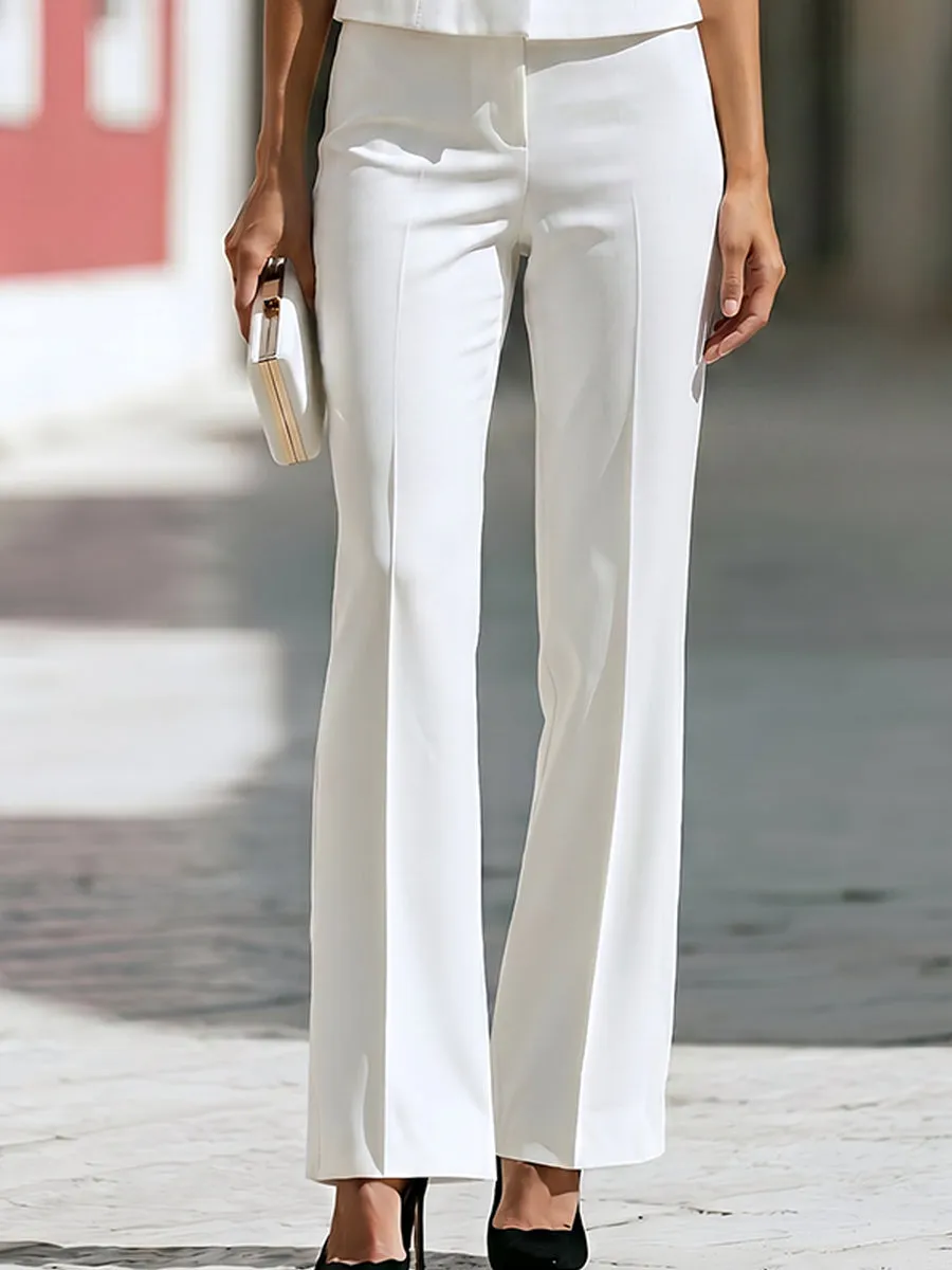 Minimalist Tailored Short Sleeve Button-Front Top & Straight-Leg Trousers Set sold by Mooyius product image thumbnail 3
