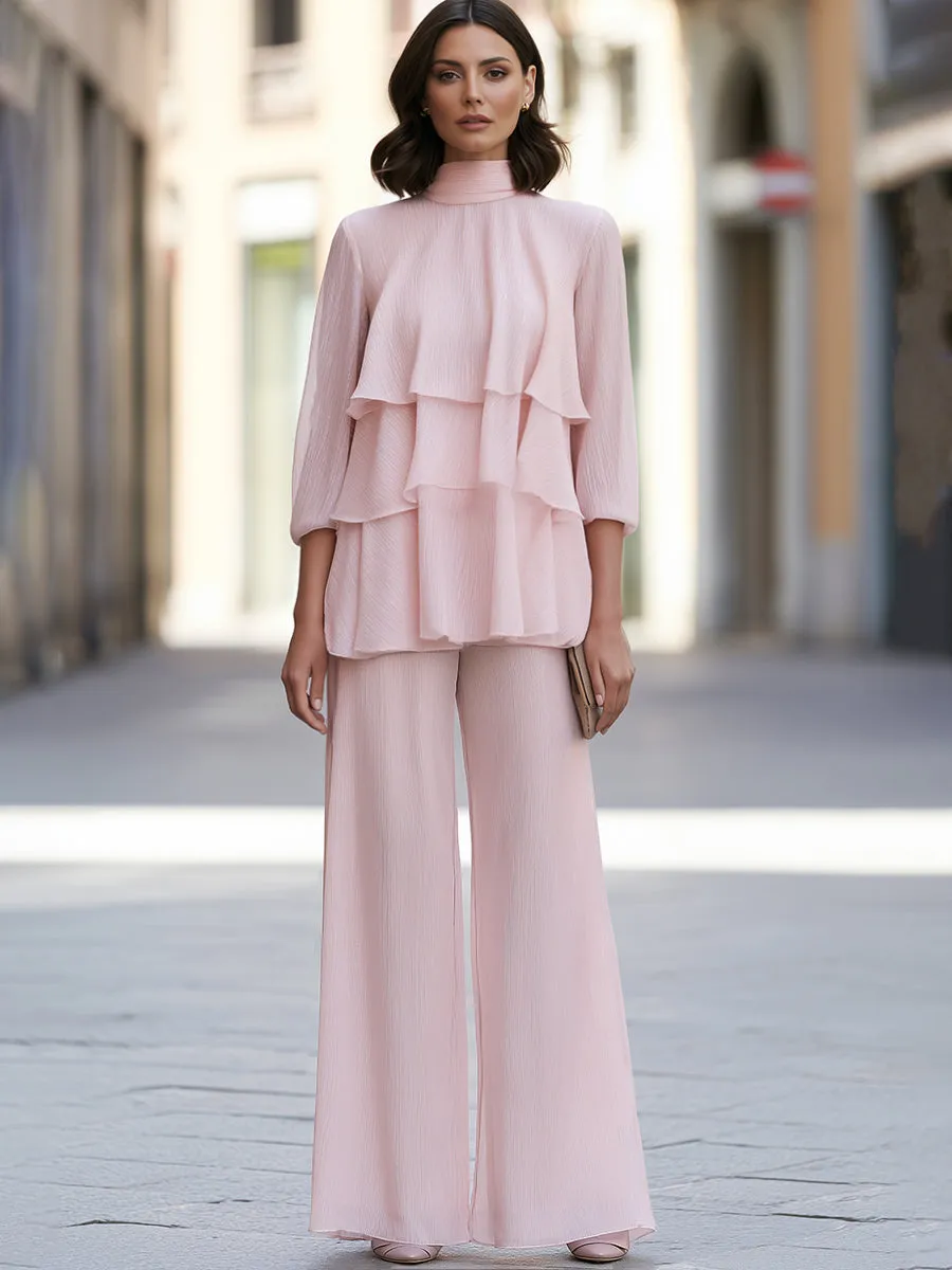 Tiered Ruffle High-Neck Wide-Leg Pants Set sold by Mooyius product image thumbnail 2