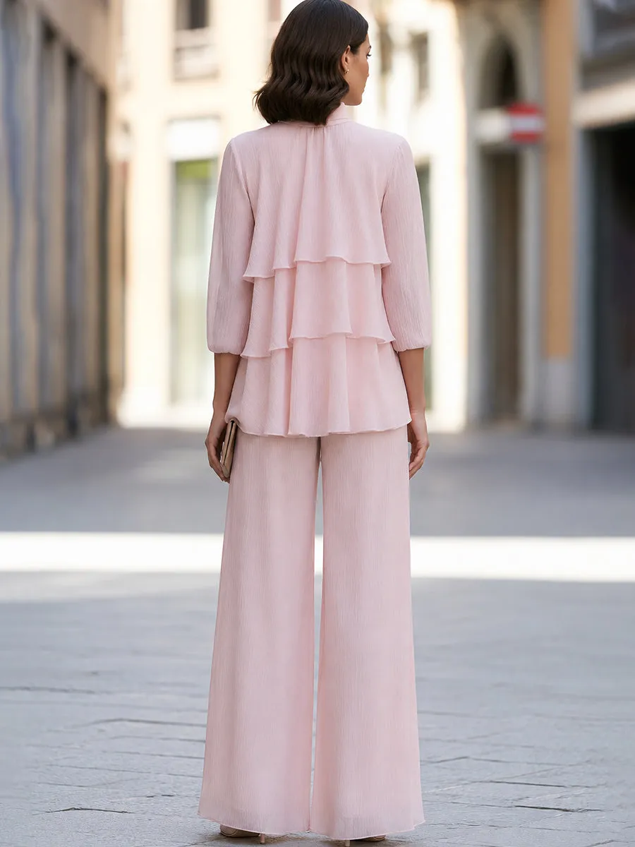Tiered Ruffle High-Neck Wide-Leg Pants Set sold by Mooyius product image thumbnail 5