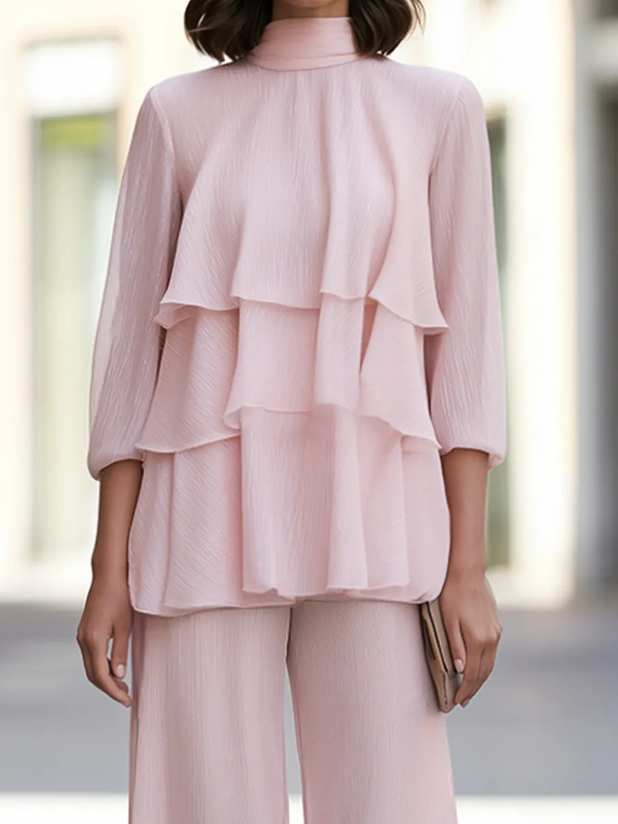 Tiered Ruffle High-Neck Wide-Leg Pants Set sold by Mooyius product image thumbnail 3