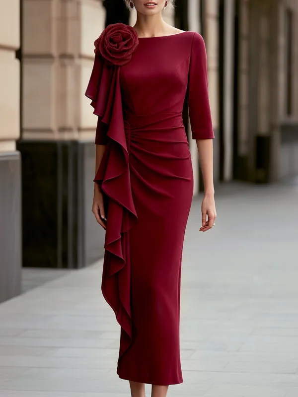 Floral Shoulder Draped Ruffle Detail Maxi Dress made by Mooyius