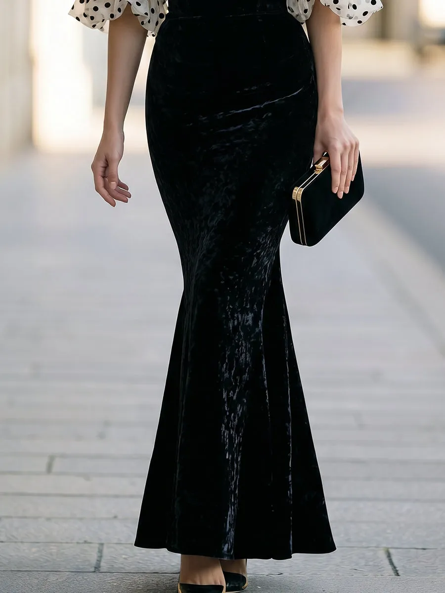 Polka-Dot Puff Sleeve Off-Shoulder Velvet Mermaid Evening Gown sold by Mooyius product image thumbnail 3