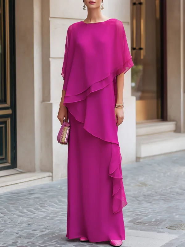 Asymmetric Tiered Chiffon Overlay Cape Maxi Dress made by Mooyius