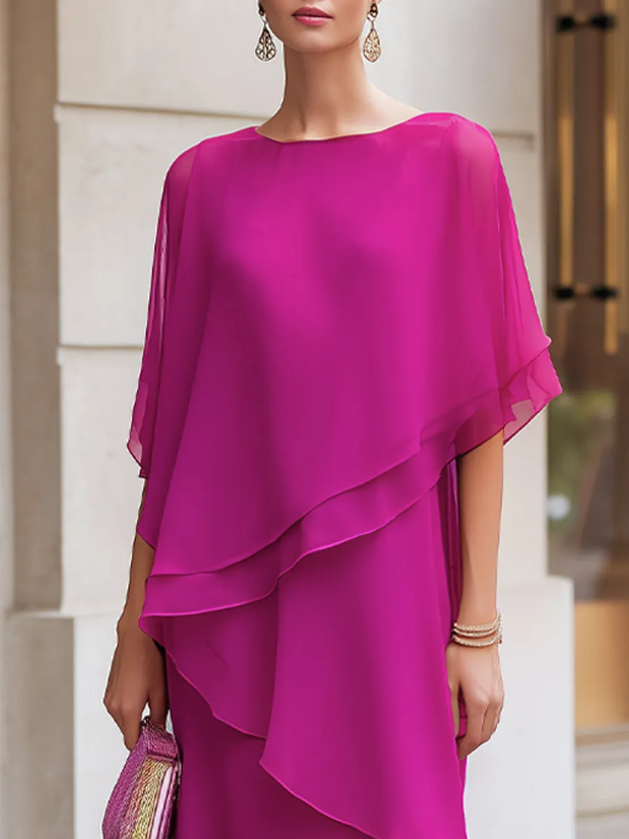 Asymmetric Tiered Chiffon Overlay Cape Maxi Dress sold by Mooyius product image thumbnail 3