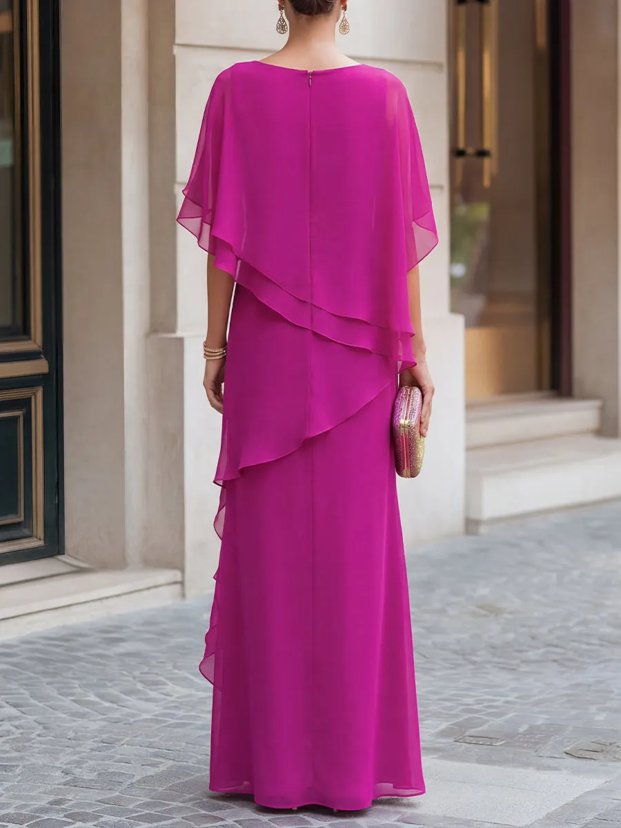 Asymmetric Tiered Chiffon Overlay Cape Maxi Dress sold by Mooyius product image thumbnail 2