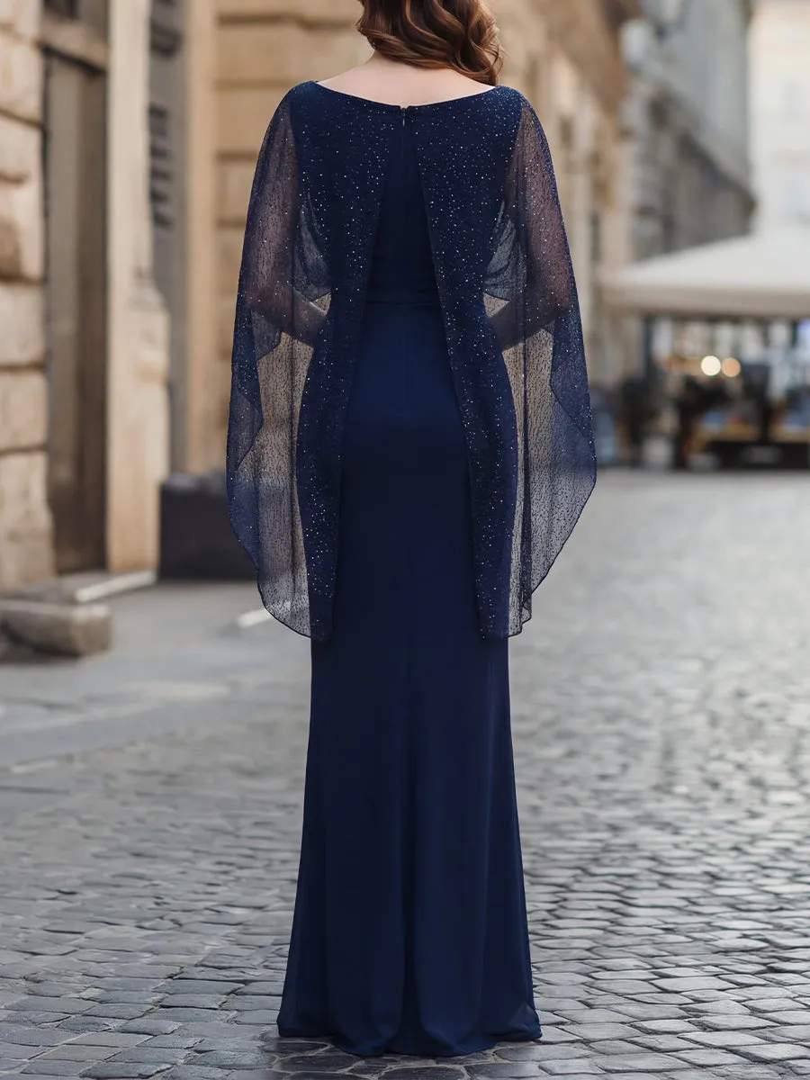 Glitter Mesh Cape Overlay Ruched Column Maxi Dress sold by Mooyius product image thumbnail 2