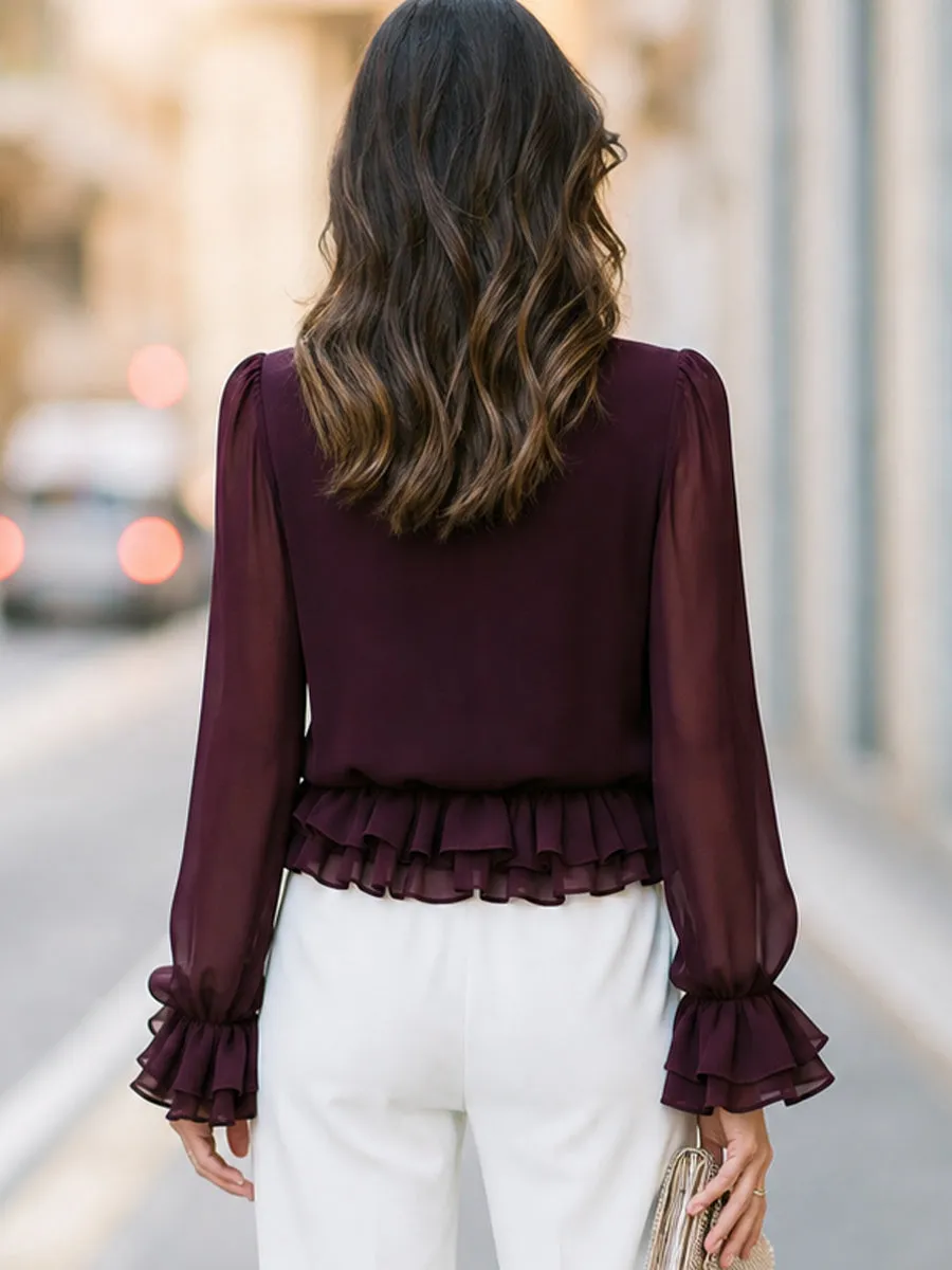 Ruffled Mock Neck Peplum Blouse sold by Mooyius product image thumbnail 5
