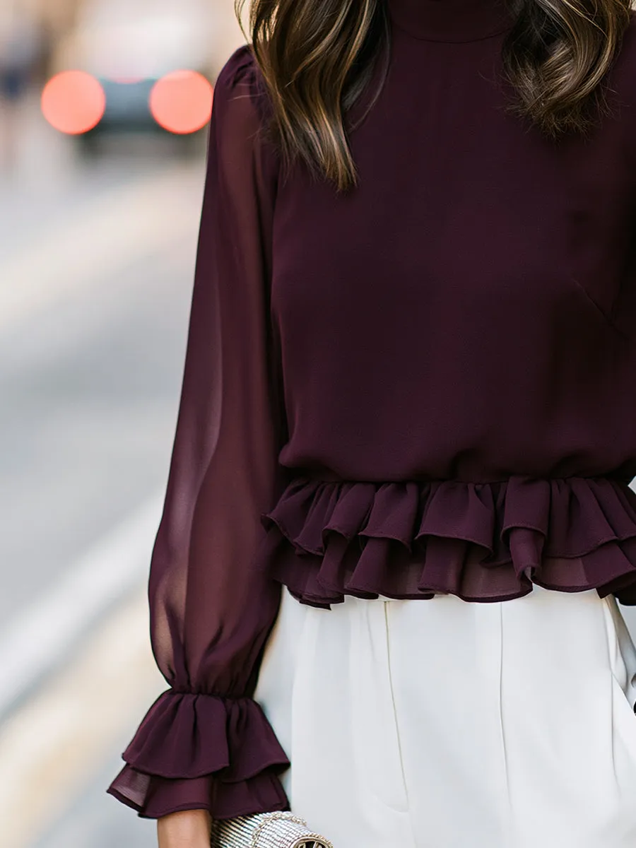Ruffled Mock Neck Peplum Blouse sold by Mooyius product image thumbnail 3
