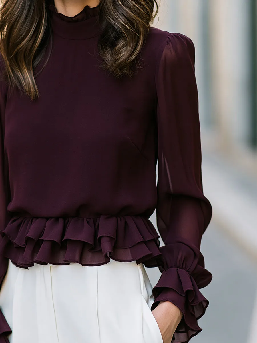 Ruffled Mock Neck Peplum Blouse sold by Mooyius product image thumbnail 4