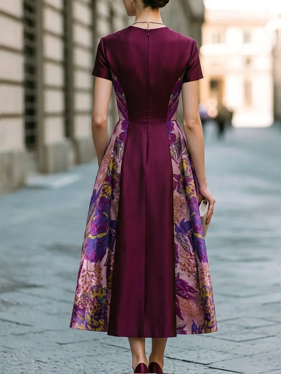 Floral Jacquard Panel V-Neck A-Line Midi Dress sold by Mooyius product image thumbnail 4