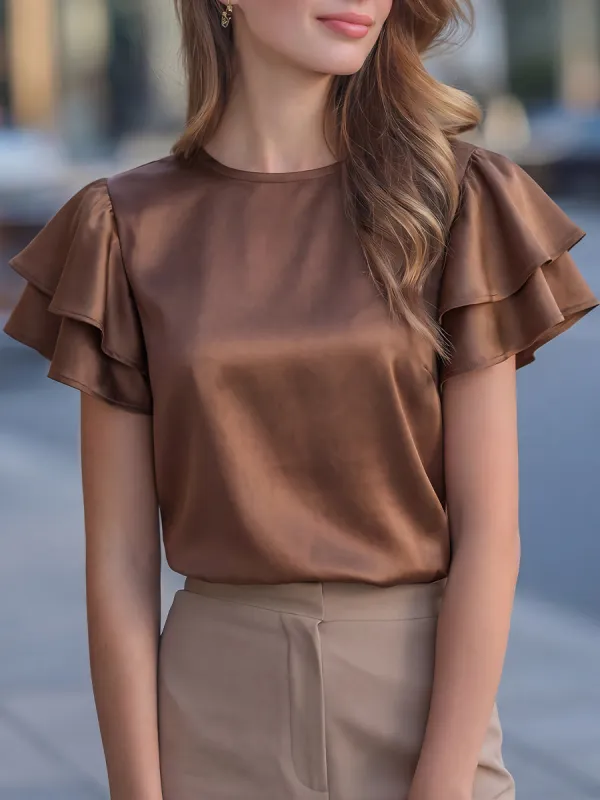 Double-Layer Ruffle-Sleeve Satin Blouse made by Mooyius