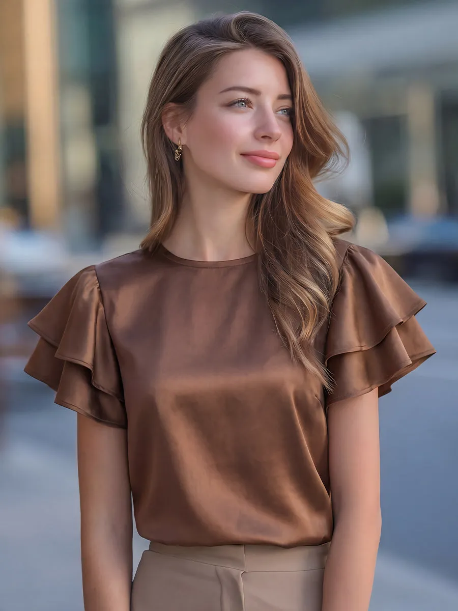 Double-Layer Ruffle-Sleeve Satin Blouse sold by Mooyius product image thumbnail 2