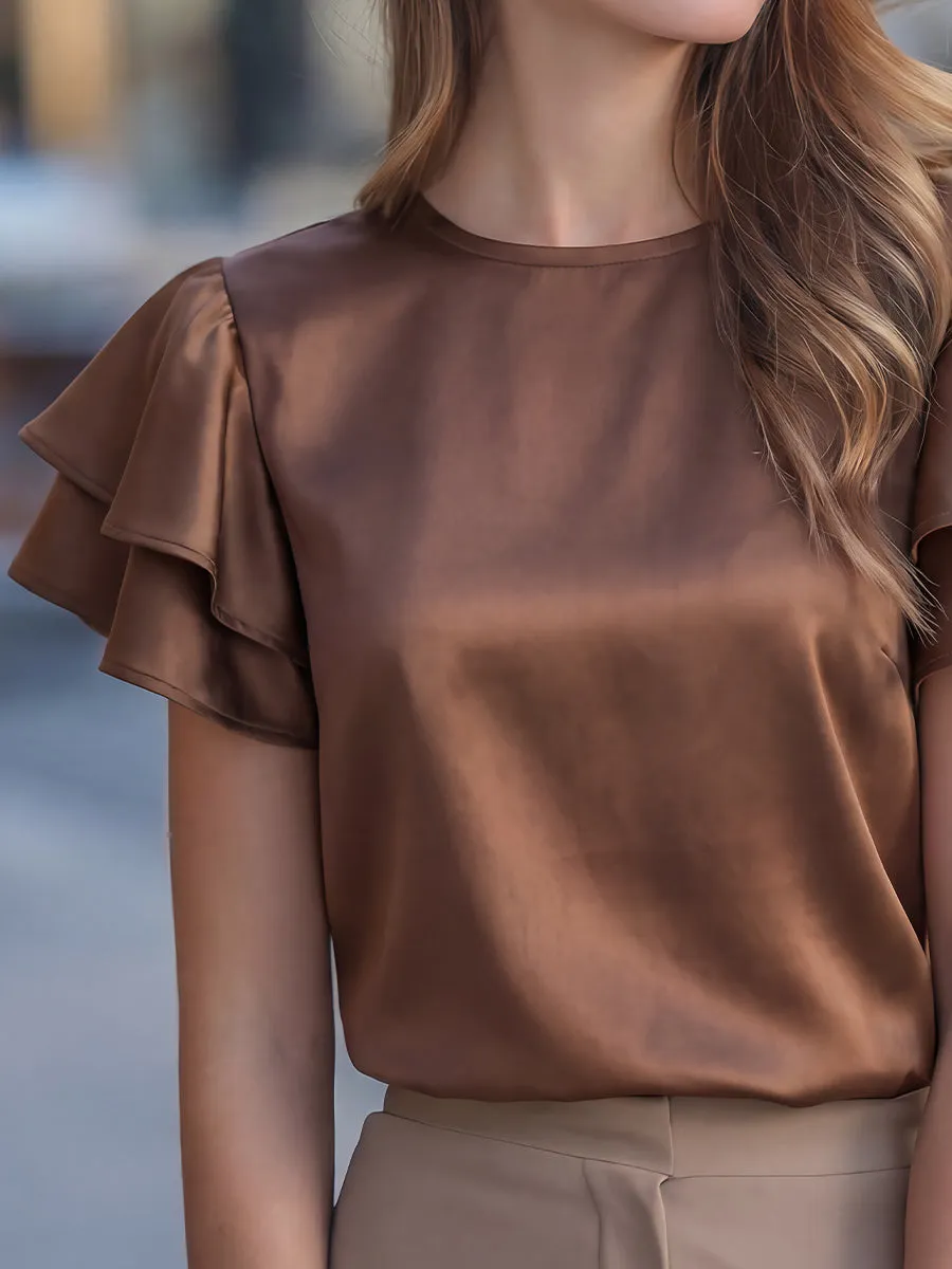 Double-Layer Ruffle-Sleeve Satin Blouse sold by Mooyius product image thumbnail 3