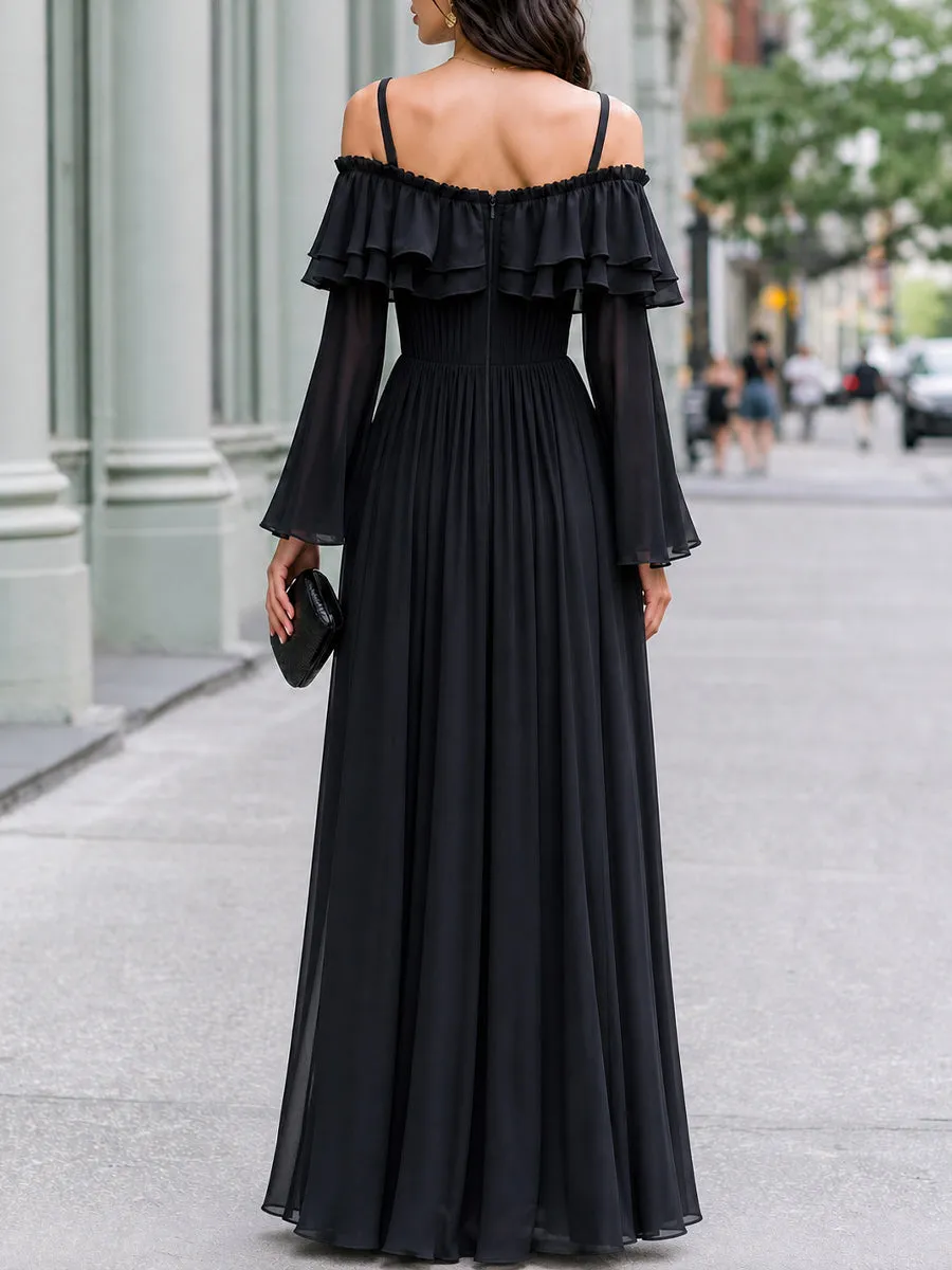 Off-Shoulder Ruffle Tiered Chiffon Maxi Dress sold by Mooyius product image thumbnail 4