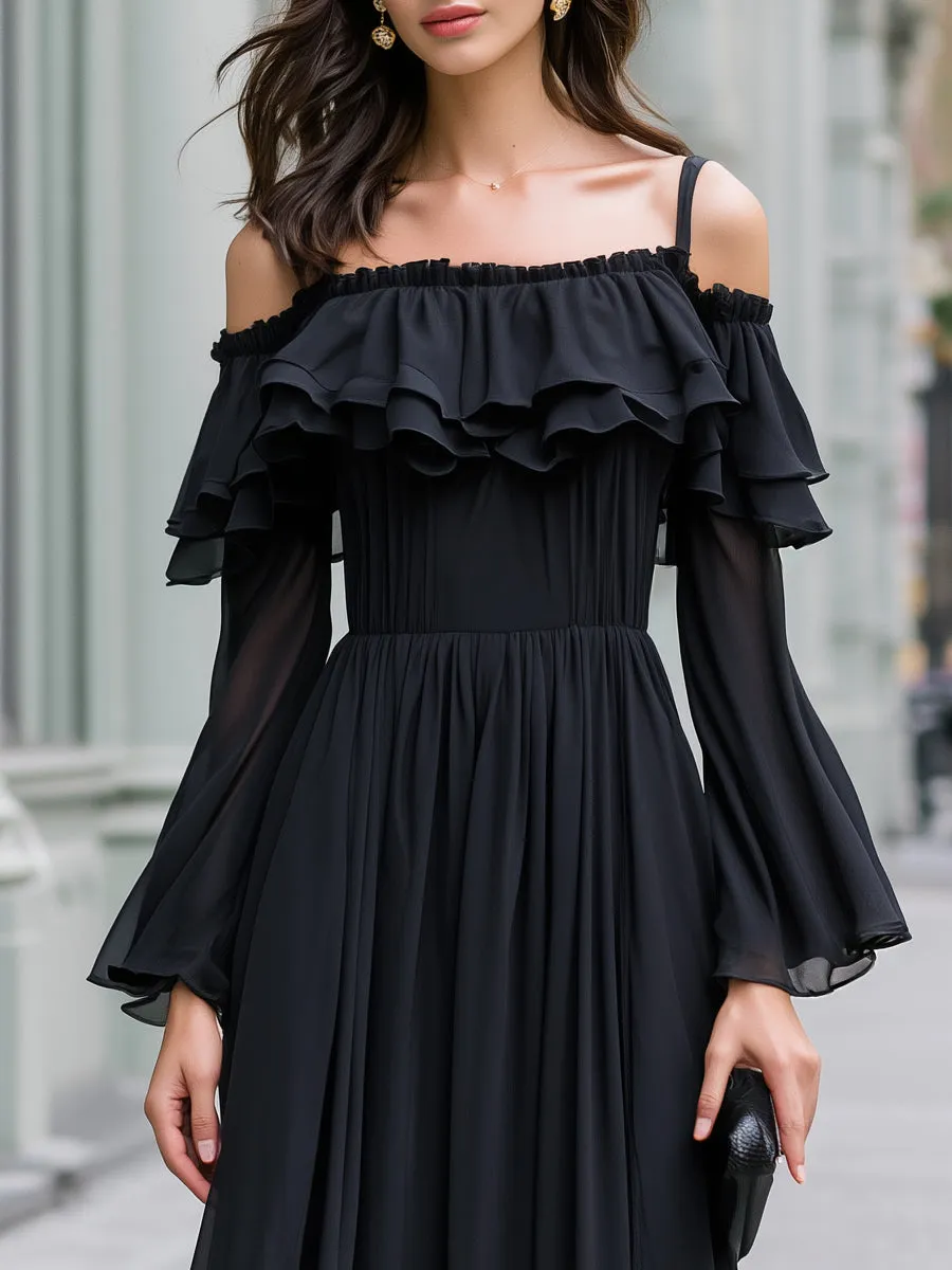 Off-Shoulder Ruffle Tiered Chiffon Maxi Dress sold by Mooyius product image thumbnail 2