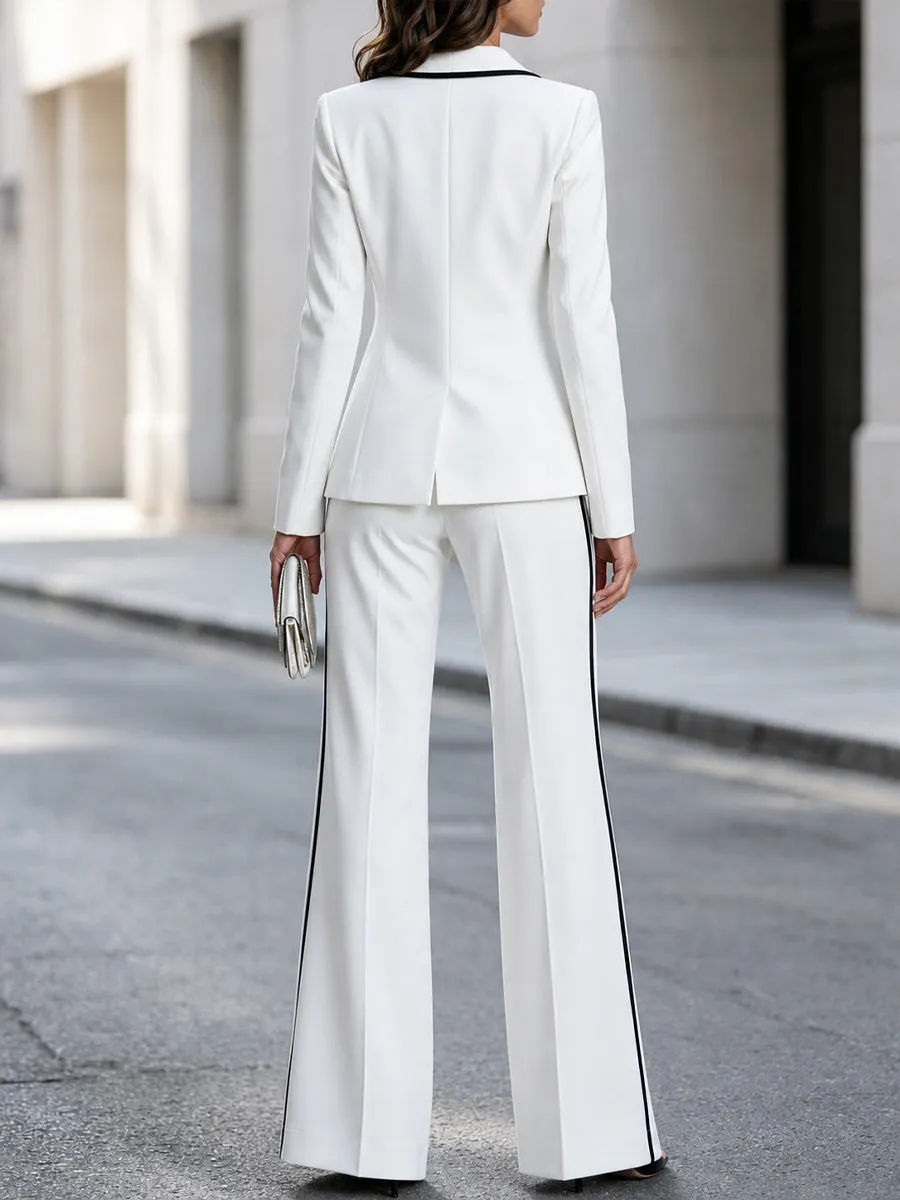 Minimalist Contrast Trim Blazer Wide-leg Trousers Suit Set sold by Mooyius product image thumbnail 4
