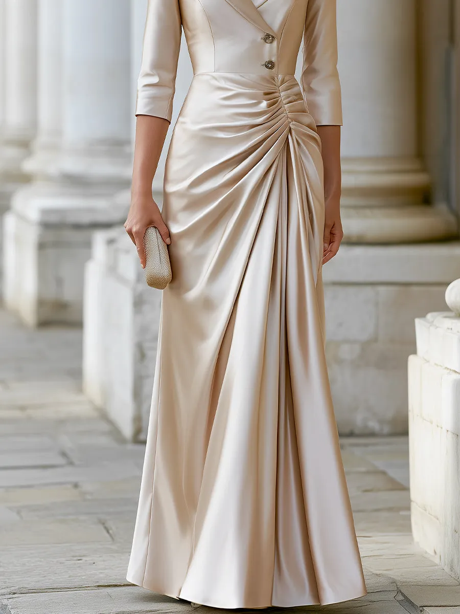Elegant Ruched Waist Satin Tailored Maxi Dress sold by Mooyius product image thumbnail 4