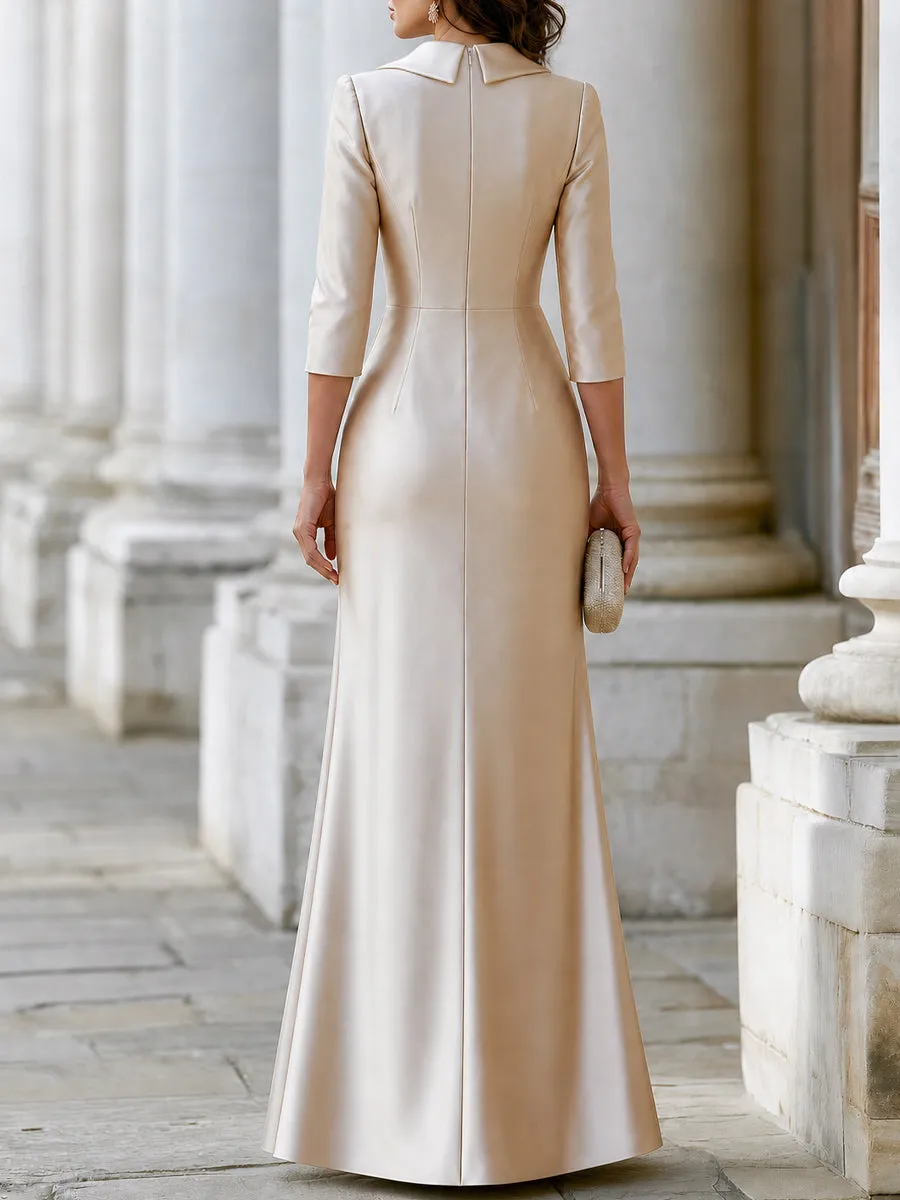 Elegant Ruched Waist Satin Tailored Maxi Dress sold by Mooyius product image thumbnail 5