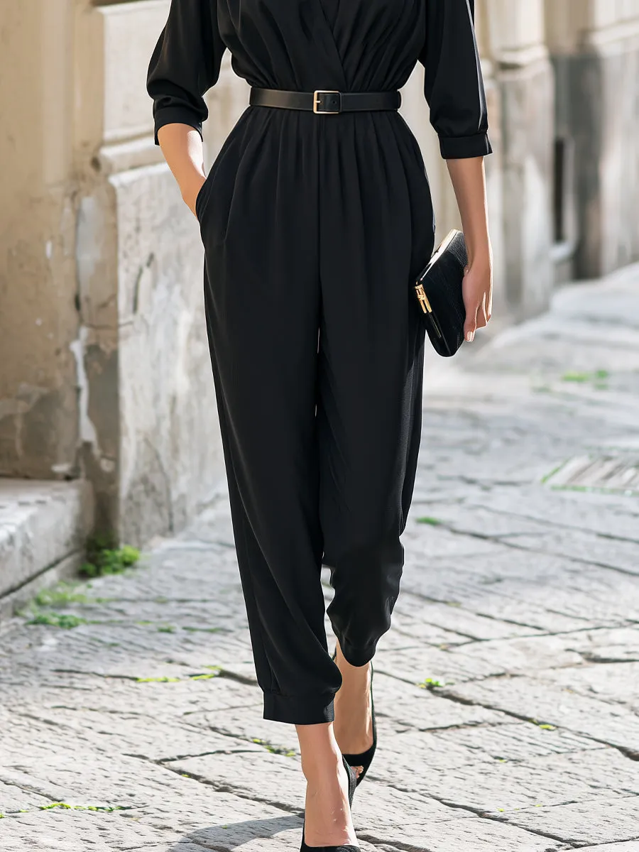 Shirt Collar Belted Draped Utility Jumpsuit sold by Mooyius product image thumbnail 3