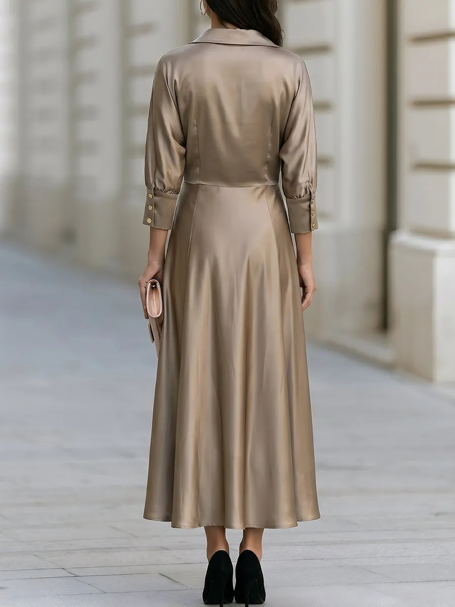 Satin Wrap Collar Maxi Dress With Gold Button Cuff Detail sold by Mooyius product image thumbnail 4