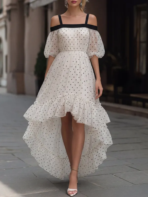 Polka Dot Tulle Off-Shoulder High-Low Midi Dress made by Mooyius