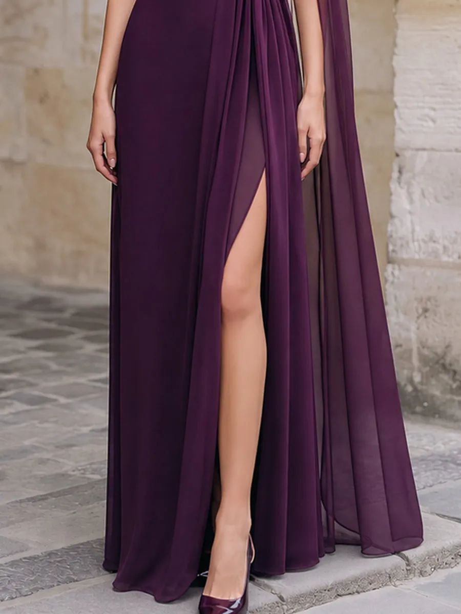 One-Shoulder Floral Detail Chiffon Evening Gown sold by Mooyius product image thumbnail 5