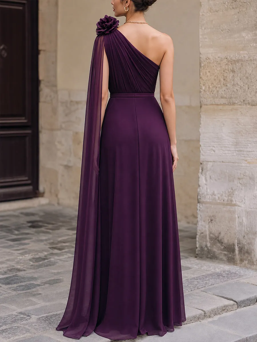 One-Shoulder Floral Detail Chiffon Evening Gown sold by Mooyius product image thumbnail 2