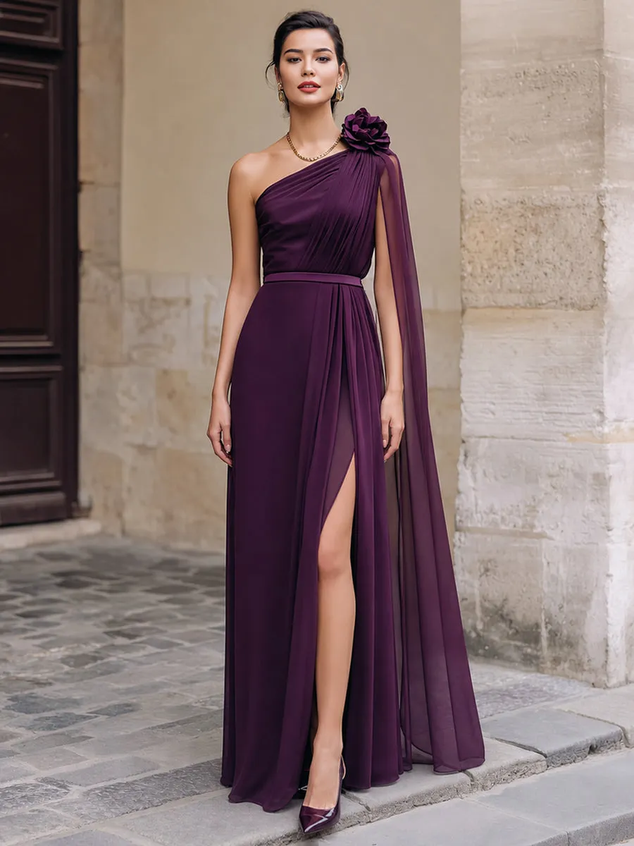 One-Shoulder Floral Detail Chiffon Evening Gown sold by Mooyius product image thumbnail 3
