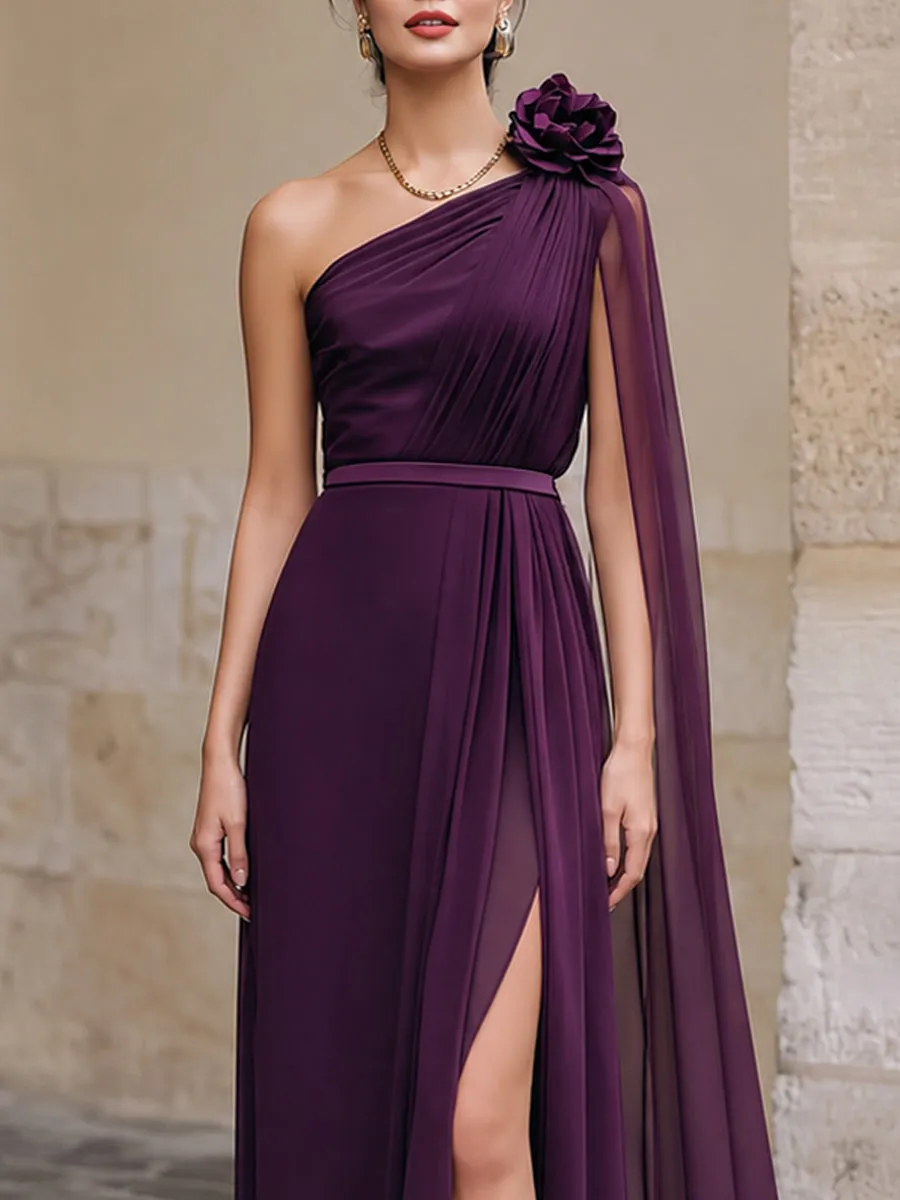 One-Shoulder Floral Detail Chiffon Evening Gown sold by Mooyius product image thumbnail 4
