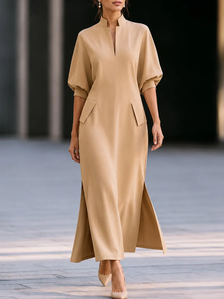 Stand Collar Batwing Sleeve Maxi Dress sold by Mooyius