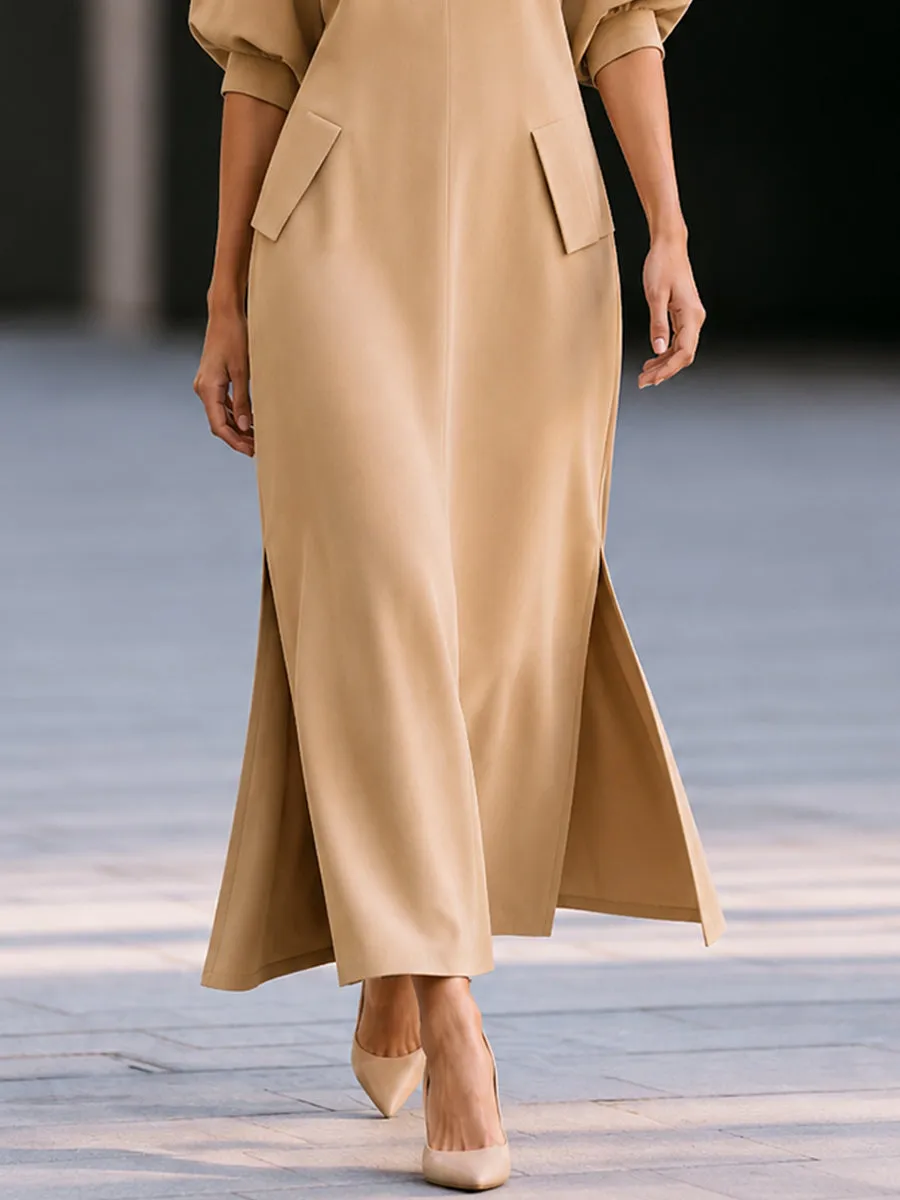 Stand Collar Batwing Sleeve Maxi Dress sold by Mooyius product image thumbnail 3