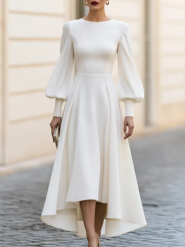 Bishop Sleeve High-Low A-Line Midi Dress made by Mooyius