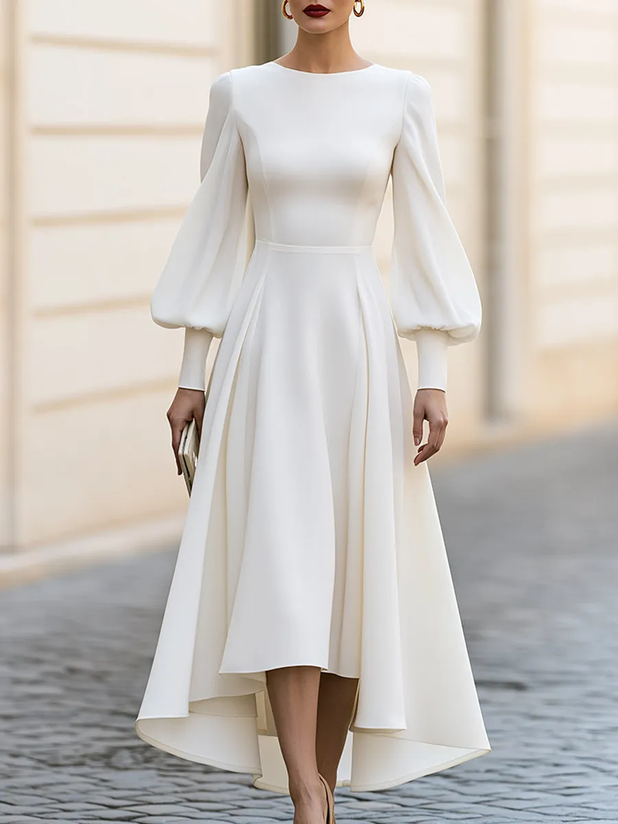 Bishop Sleeve High-Low A-Line Midi Dress sold by Mooyius