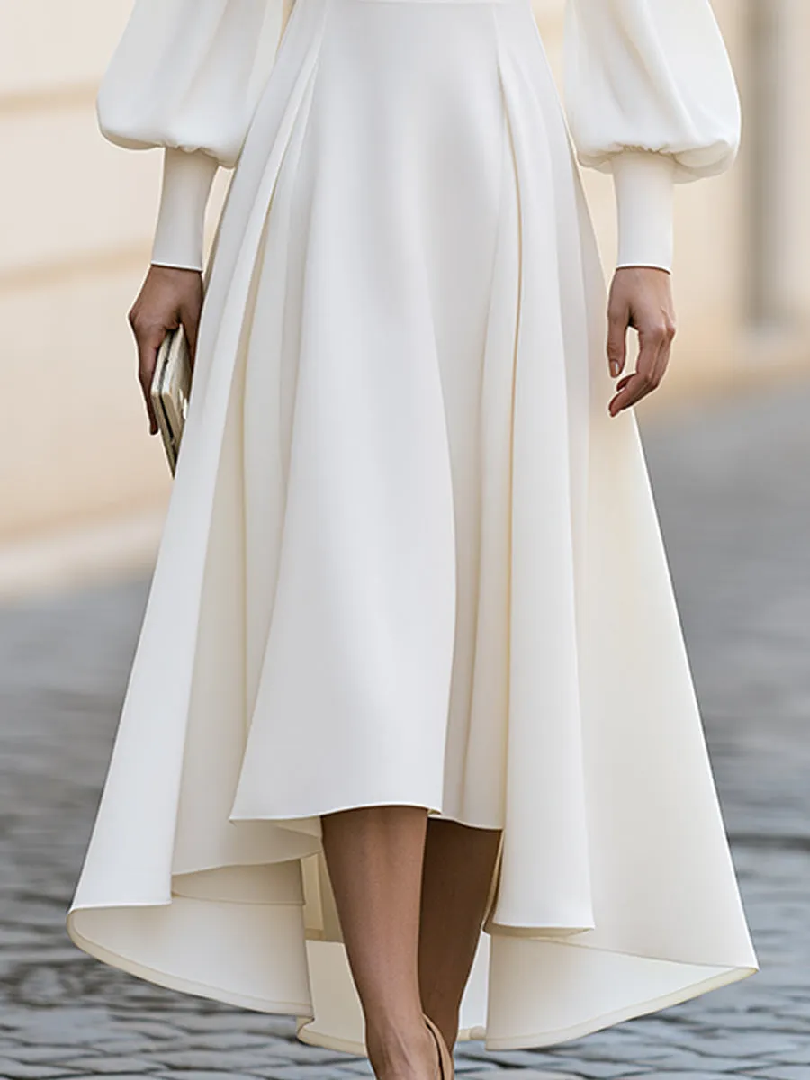Bishop Sleeve High-Low A-Line Midi Dress sold by Mooyius product image thumbnail 4