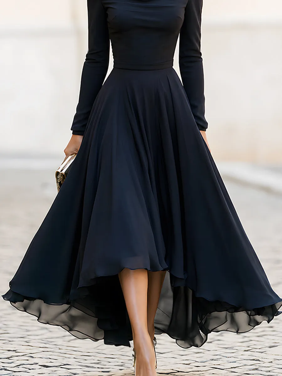 Draped Bateau Neck High-Low Maxi Dress sold by Mooyius product image thumbnail 3