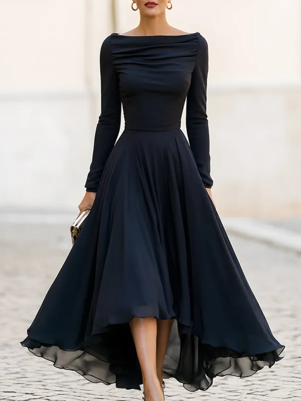 Draped Bateau Neck High-Low Maxi Dress made by Mooyius